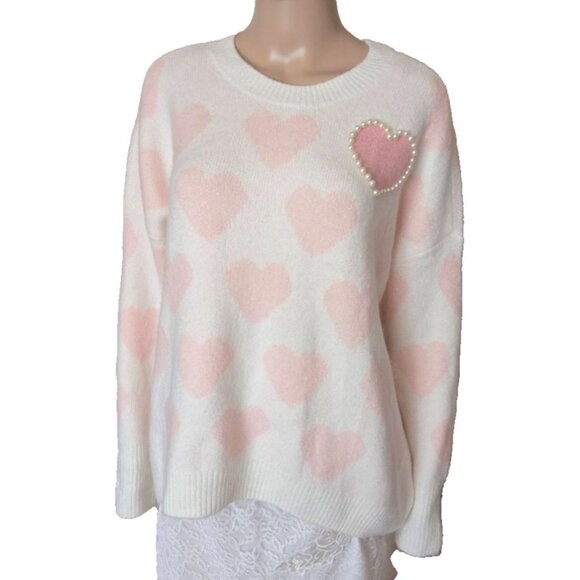 Vince Camuto Relaxed Fit Cozy Crewneck Heart Sweater Size L - Picture 1 of 6